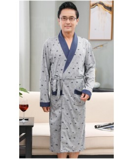 Men Casual Kimono Print Bathrobe Long Cotton Nghtgowns Autumn Winter Plus Size Sleepwear Male Home Wear