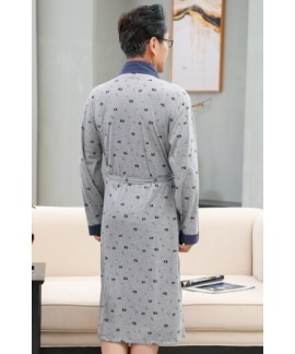 Men Casual Kimono Print Bathrobe Long Cotton Nghtgowns Autumn Winter Plus Size Sleepwear Male Home Wear