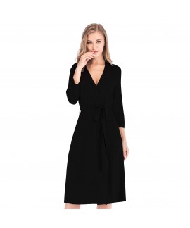 Autumn Winter New Modal Cotton V-neck Nightgown Sexy Ladies Nightdress Large Size Long Sleeve Sleepwear Lightweight Bathrobe With Belt