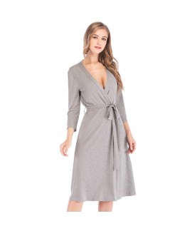 Autumn Winter New Modal Cotton V-neck Nightgown Sexy Ladies Nightdress Large Size Long Sleeve Sleepwear Lightweight Bathrobe With Belt