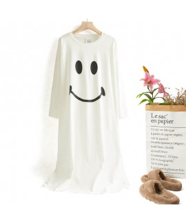 Pajamas Women Summer Cotton Mid-sleeves Cute Smiling Face Mid-length Plus Size Nightdress Wholesale