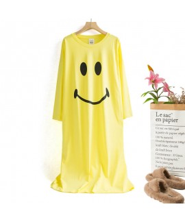 Pajamas Women Summer Cotton Mid-sleeves Cute Smiling Face Mid-length Plus Size Nightdress Wholesale