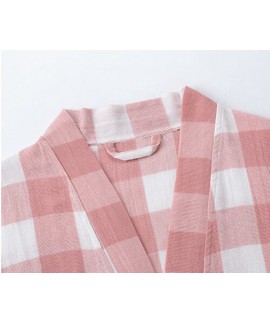 Bathrobe 100% Cotton Ladies Plaid Elegant Adult Nightgown Absorbent Robe Spring Autumn Kimomo Womens Cotton Nightwear