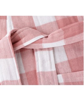 Bathrobe 100% Cotton Ladies Plaid Elegant Adult Nightgown Absorbent Robe Spring Autumn Kimomo Womens Cotton Nightwear