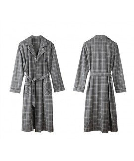 Gray plaid long robe spring and autumn cotton men's long-sleeved bathrobe father pajamas wholesale