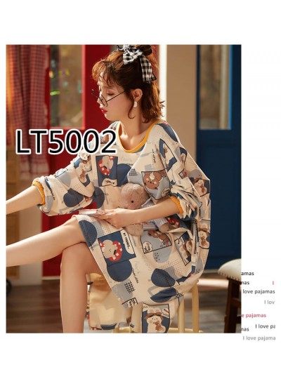 Cartoon nightdress women spring and autumn pure cotton long-sleeved Korean plus size pajamas wholesale