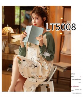 Cartoon nightdress women spring and autumn pure cotton long-sleeved Korean plus size pajamas wholesale