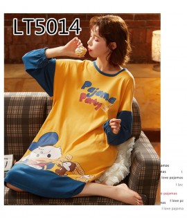 Cartoon nightdress women spring and autumn pure cotton long-sleeved Korean plus size pajamas wholesale