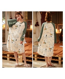 Cartoon nightdress women spring and autumn pure cotton long-sleeved Korean plus size pajamas wholesale