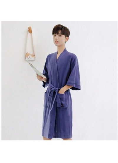 Men's Waffle Cotton Japanese Towel Nightgown Spring Summer Short Sleeve Absorbent Bathrobe Spring Autumn Robe