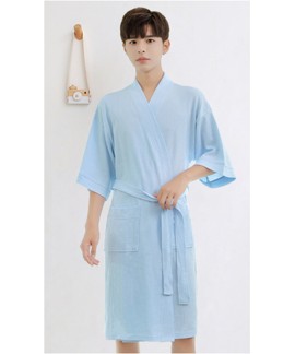 Men's Waffle Cotton Japanese Towel Nightgown Spring Summer Short Sleeve Absorbent Bathrobe Spring Autumn Robe