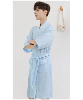 Men's Waffle Cotton Japanese Towel Nightgown Spring Summer Short Sleeve Absorbent Bathrobe Spring Autumn Robe