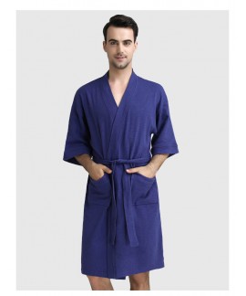 Men's Waffle Cotton Japanese Towel Nightgown Spring Summer Short Sleeve Absorbent Bathrobe Spring Autumn Robe