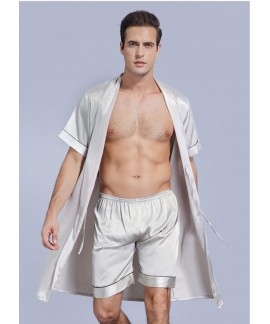 Men's Summer Ice Silk Thin Short Sleeves Bathrobe ...