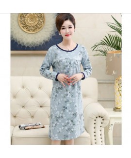 Fashion Cotton Print Summer Nightgown For Middle-a...