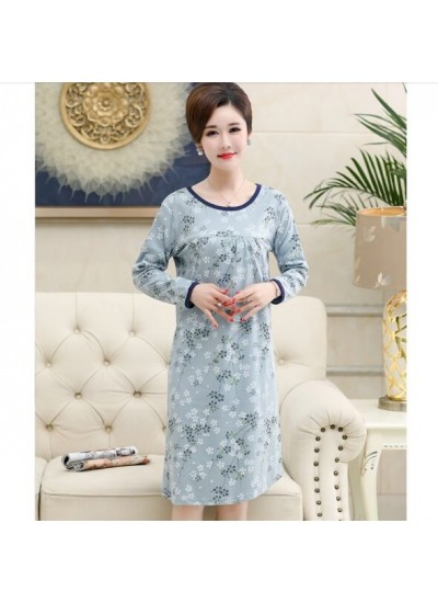 Fashion Cotton Print Summer Nightgown For Middle-aged Women Long Nightwear Nightdress Mom Dress Wholesale and Retail