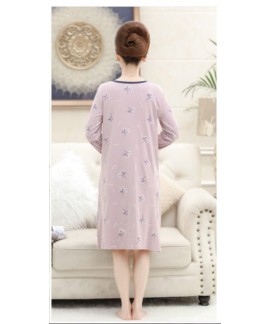 Fashion Cotton Print Summer Nightgown For Middle-aged Women Long Nightwear Nightdress Mom Dress Wholesale and Retail