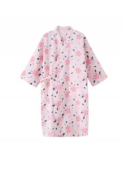 Summer Lovely Thin 100% Cotton Nightwear Flower Print Women Kimono Nightgown Female Robe Sweet Nightwear