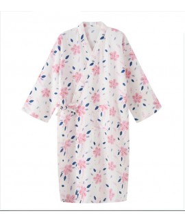 Summer Lovely Thin 100% Cotton Nightwear Flower Print Women Kimono Nightgown Female Robe Sweet Nightwear