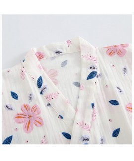 Summer Lovely Thin 100% Cotton Nightwear Flower Print Women Kimono Nightgown Female Robe Sweet Nightwear