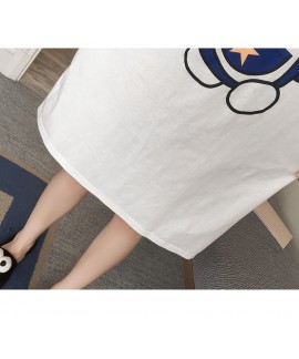 Women Cotton Cartoon Robot Cat Print Round Neck Night Dress Short Sleeve Nighgown Spring Summer Home Clothes Female