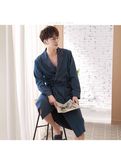 Japanese Style Kimono Stripe Male Cotton Bathrobe Long Sleeves Nightgown Spring Autumn Men's Nightwear