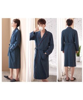 Japanese Style Kimono Stripe Male Cotton Bathrobe Long Sleeves Nightgown Spring Autumn Men's Nightwear
