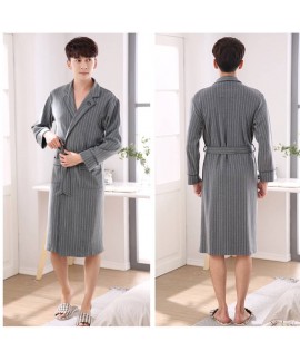 Japanese Style Kimono Stripe Male Cotton Bathrobe Long Sleeves Nightgown Spring Autumn Men's Nightwear