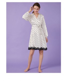 Spring Summer Sweet Lace Polka Dot Silk Nightwear Female Robe Women Nightgown Home Service