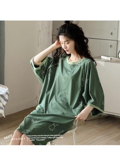 Cotton Cartoon Soft Nightdress With Three-quarter Sleeves Summer Korean Ins Ladies Nightgown Wholesale