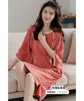 Cotton Cartoon Soft Nightdress With Three-quarter Sleeves Summer Korean Ins Ladies Nightgown Wholesale