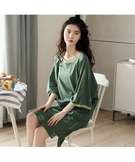Cotton Cartoon Soft Nightdress With Three-quarter Sleeves Summer Korean Ins Ladies Nightgown Wholesale
