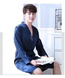 Pure Color Silk Night wear Mens Korean Nightgowns ...