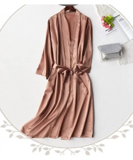 Pure Color Silk Night wear Mens Korean Nightgowns Thin Loose Summer Bathrobe Home Service