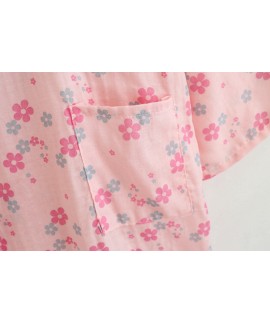 New Ladies Thin Gauze Cotton Cherry Blossom Print Kimono Nightgown Robe Summer Mid Calf Nightwear Female