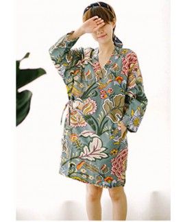 Pajama Women Cotton Robe Rainforest Floral Japanes...