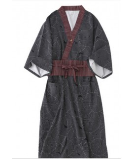 Pure Cotton Japanese Men's Pajamas With Belt Robe Summer White Print Nightgown Retro Nightdress Wholesale and Retail