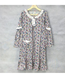 Cotton Korean Sweet Floral Long Loose Nightdress Spring Autumn Women Long Sleeves Nightgown