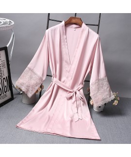 Silk Satin Pure Color Sexy Lace Nightdress Women S...