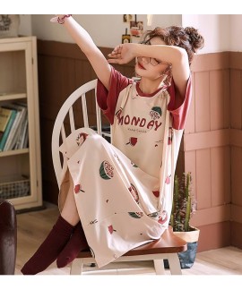 New Summer Cartoon Fruits Print 100% Cotton Women Plus Size Short-sleeves Nightgown Female Sleepshirts