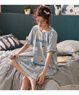 New Summer Cartoon Fruits Print 100% Cotton Women Plus Size Short-sleeves Nightgown Female Sleepshirts