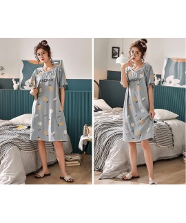 New Summer Cartoon Fruits Print 100% Cotton Women Plus Size Short-sleeves Nightgown Female Sleepshirts