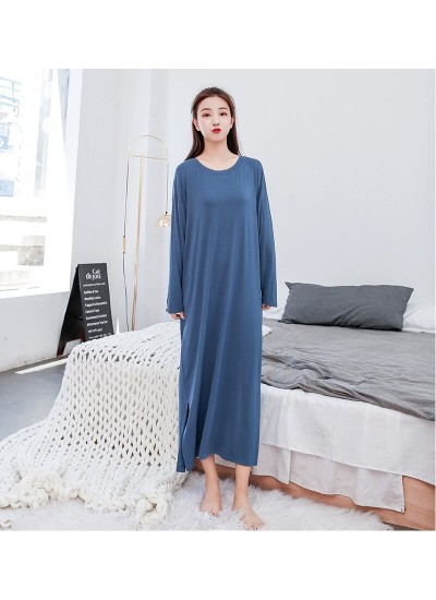Modal Cotton Ladies Nightshirts Plus Size Pure Color Night Dress Women Long Nightdress Gowns Soft Round Neck Homewear