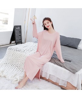 Modal Cotton Ladies Nightshirts Plus Size Pure Color Night Dress Women Long Nightdress Gowns Soft Round Neck Homewear