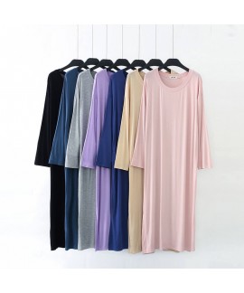 Modal Cotton Ladies Nightshirts Plus Size Pure Color Night Dress Women Long Nightdress Gowns Soft Round Neck Homewear