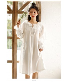 Vintage VS Cotton Women Nightdress White Long Slee...