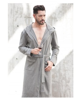 Men's Spring Autumn Cotton Nightgown Grey Long Sle...