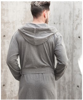 Men's Spring Autumn Cotton Nightgown Grey Long Sleeve V Neck Bathrobe Plus Size Hooded Pajamas