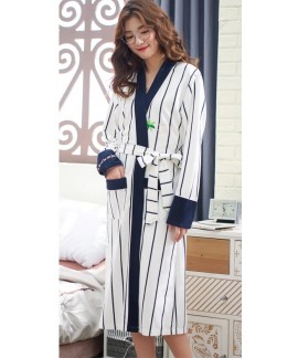 Ladies 100% Cotton Lightweight Nightgown Stripe Knit Spa Loose Plus Size Nightwear For Women