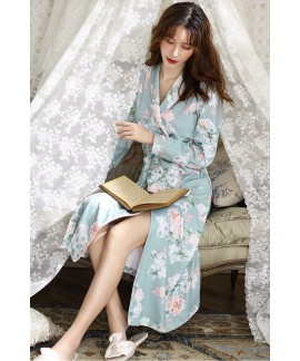 Womens 100% Cotton Nightgown Flower Print Robe V N...